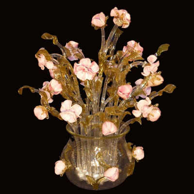 Lampe de table-vase en verre de Murano Roses