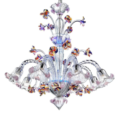 La Fenice - Lustre 8 lumières avec Cimiere en verre polychrome transparent