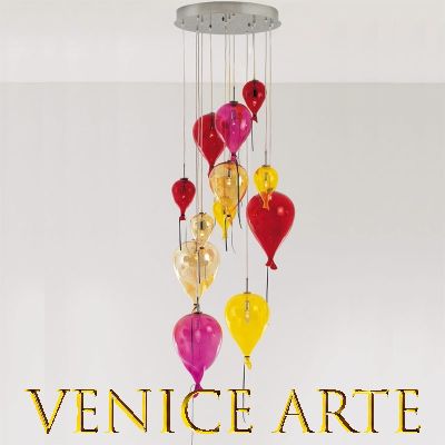 Ballons de Murano - Lustre en verre de Murano, 12 ballons avec lumière