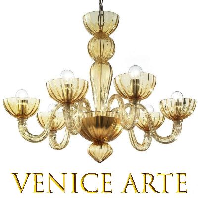 Malamocco - Lustre en verre de Murano ambre à 6 lumières