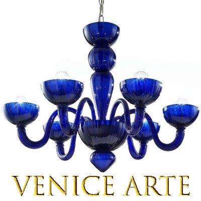 Malamocco - Lustre en verre de Murano blue à 6 lumières