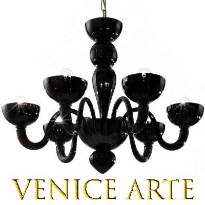Malamocco - Lustre en verre de Murano noir à 6 lumières