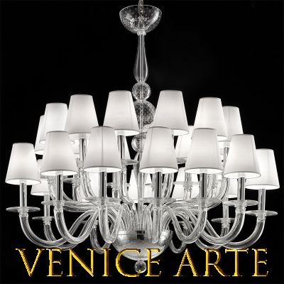Aphrodite - Lámpara de 12 luces en cristal de Murano transparente.