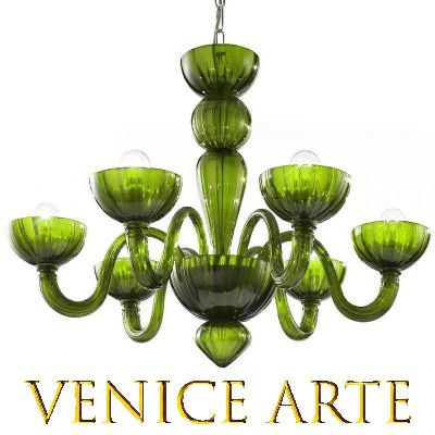 Malamocco - Lustre en verre de Murano vert à 6 lumières