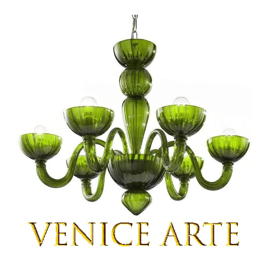 Malamocco - Lustre en verre de Murano vert à 6 lumières