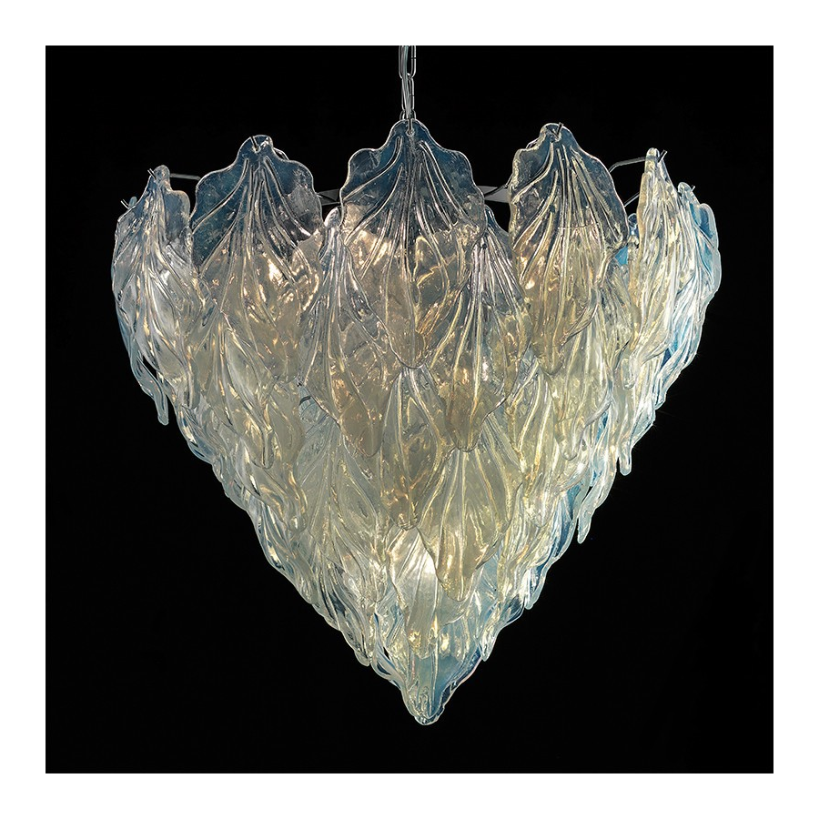 Feuilles opale - Lustre en verre de Murano