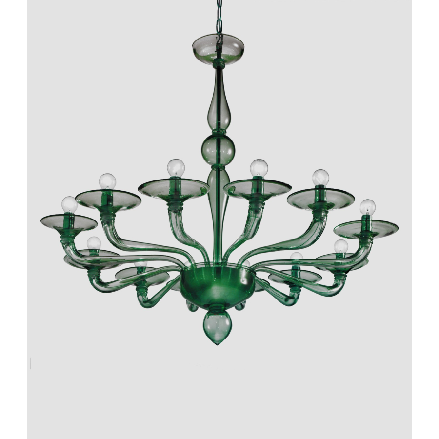 Morosini - Lustre en verre de Murano vert à 12 lumières