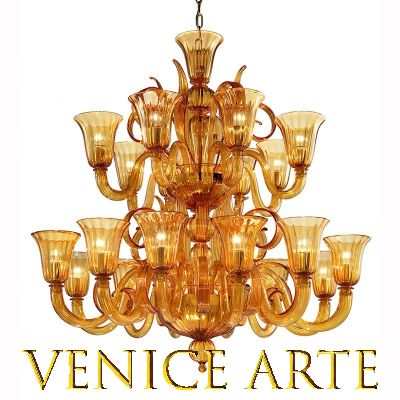 Gioiello - Lámpara de cristal de Murano 20 luces 2 niveles 12+8, ámbar