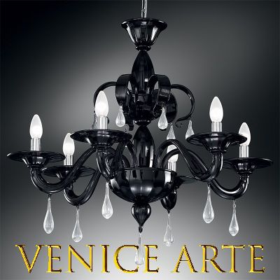 Zarina - Lámpara de cristal de Murano 6 luces, negro