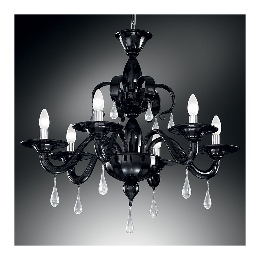 Zarina - Lámpara de cristal de Murano 6 luces, negro