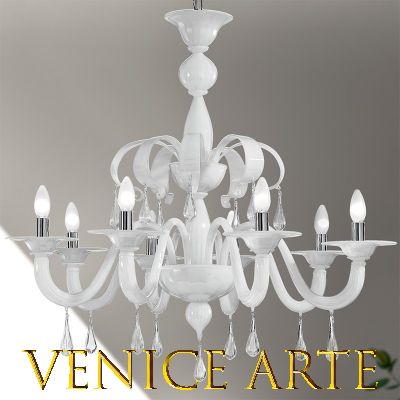 Zarina - Lustre en verre de Murano 8 lumières, blanc