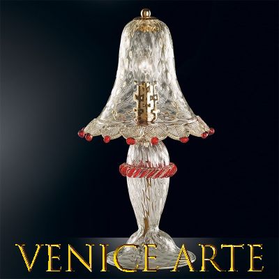 Campiello - Lampe de table 1 lumière en verre de Murano transparent or-rouge