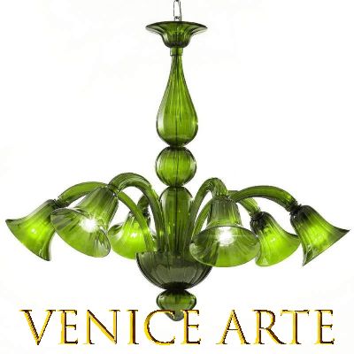 Pantalone - Lustre en verre de Murano vert à 6 lumières