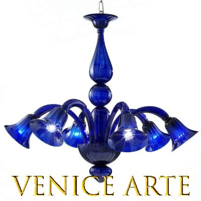 Pantalone - Lustre en verre de Murano bleu à 6 lumières