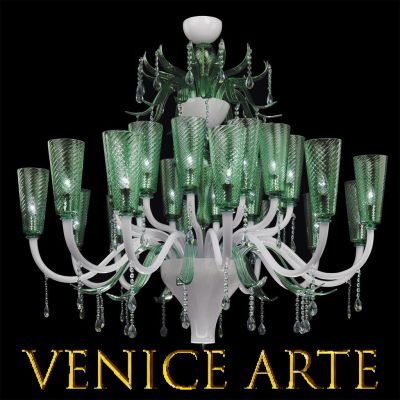 Breeze - Lustre 24 lumières en verre de Murano blanc/vert