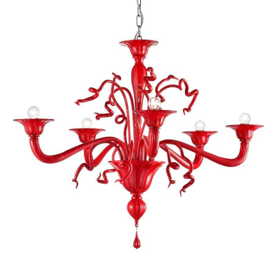 Corallo Rosso - Lustre en verre rouge à 5 lumières.