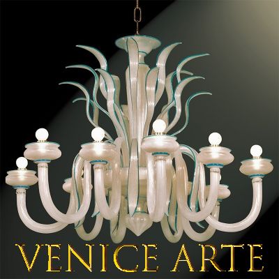 Angeli - Araña de cristal de Murano 10 luces blanco seda / verde