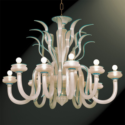 Angeli - Lustre 10 lumières en verre de Murano blanc soie / vert