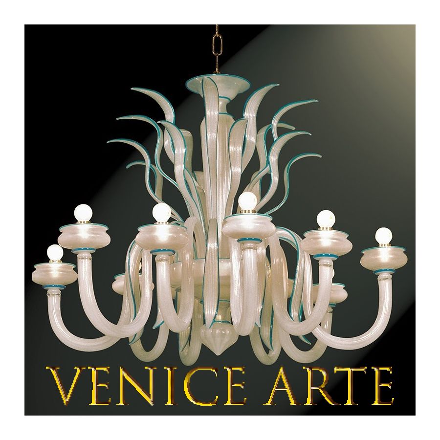 Angeli - Lustre 10 lumières en verre de Murano blanc soie / vert