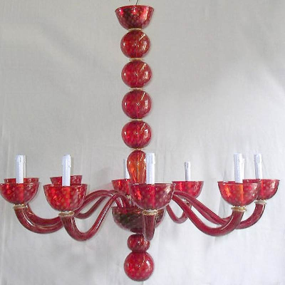 Sfera - Lustre en verre Rouge-Or à 10 lumières.