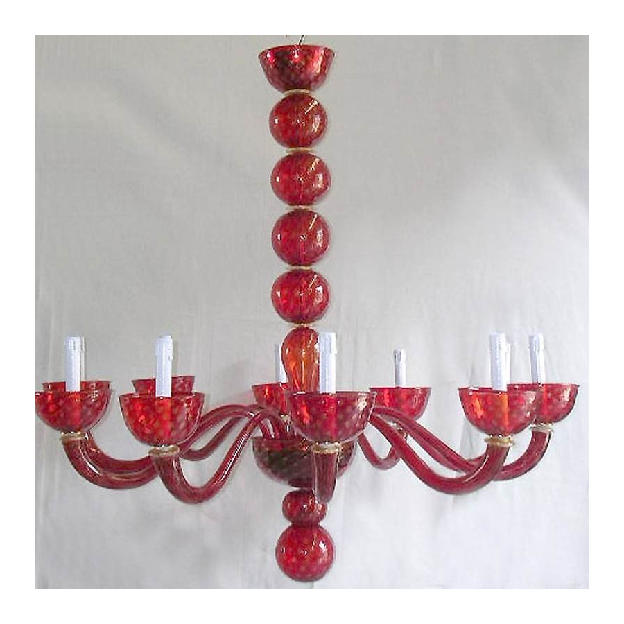 Sfera - Lustre en verre Rouge-Or à 10 lumières.